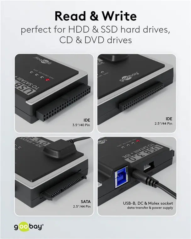 Adaptor de hard disk USB 3.0 pentru IDE si SATA 2.5 / 3.5 inchi Goobay 72013
