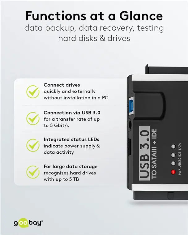 Adaptor de hard disk USB 3.0 pentru IDE si SATA 2.5 / 3.5 inchi Goobay 72013