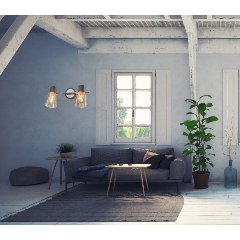 Aplică BERG 2, LY-3500, 2xE27, ambra, crom, gri - eVoltaSmart