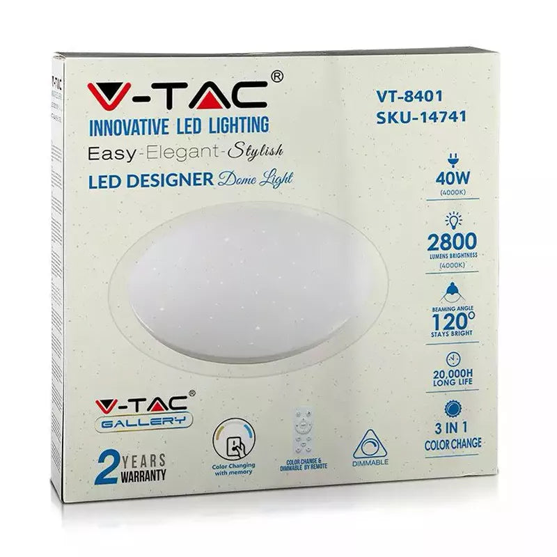 Aplica LED 40W 3IN1 dimabil cu telecomanda 2800lm IP20 V-TAC SKU-14741