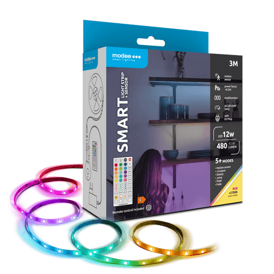 Banda LED Smart Modee 12W senzor de miscare cu telecomanda 2700K +RGB 480lm IP20 3m MSL-LS12W3MRGB2700KS-R