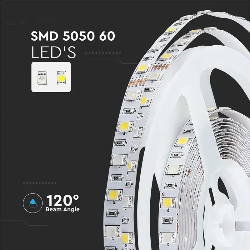 Banda LED SMD5050 60LED/m 357lm/m 8W/m RGB+W alb neutru IP20 5m V-TAC SKU-212552