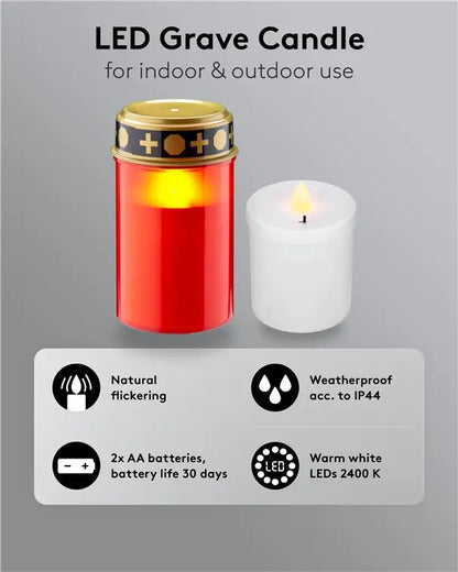 Candela lumanare cu LED rosie cu palpaire IP44 2xAA Goobay 77757