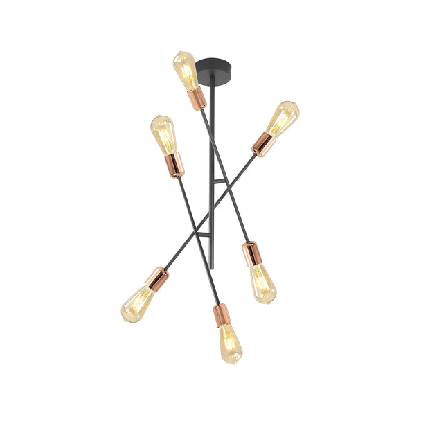 Candelabru STRAIGHT 6, KL106005, 6xE27, negru, cupru - eVoltaSmart
