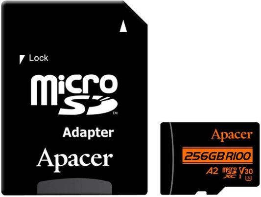 Card microSDXC UHS-I U3 V30 A2 Apacer 256GB R100 cu adaptor SD AP256GMCSX10U8-R