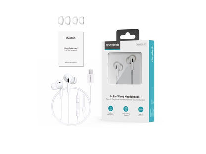 Casti In-Ear cu fir Choetech OC-A011-WH USB-C microfon reglare volum silicon alb