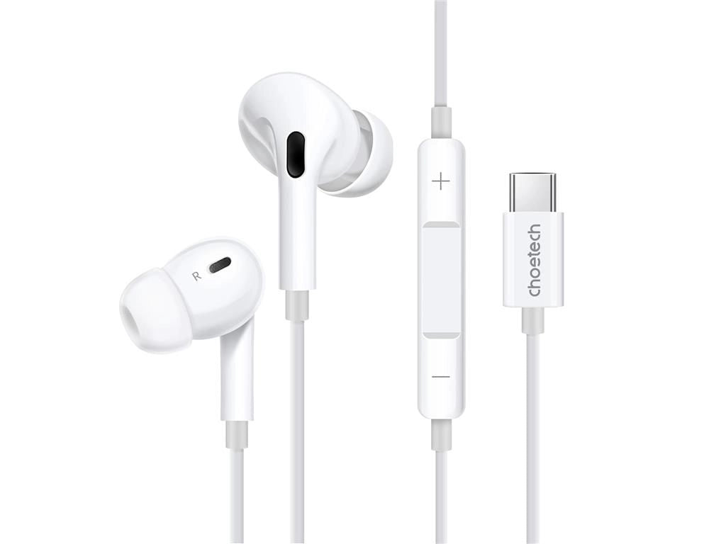 Casti In-Ear cu fir Choetech OC-A011-WH USB-C microfon reglare volum silicon alb