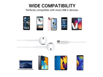 Casti In-Ear cu fir Choetech OC-A012-WH USB-C microfon reglare volum alb EARPHONE-OCA012-CHO