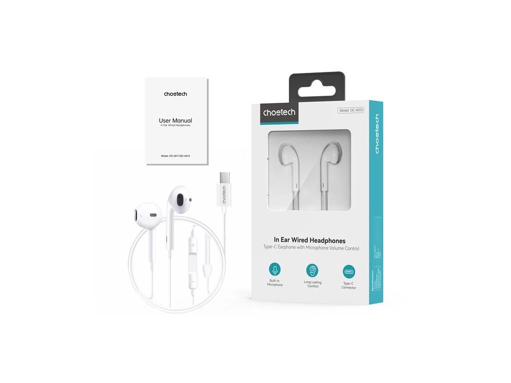 Casti In-Ear cu fir Choetech OC-A012-WH USB-C microfon reglare volum alb EARPHONE-OCA012-CHO