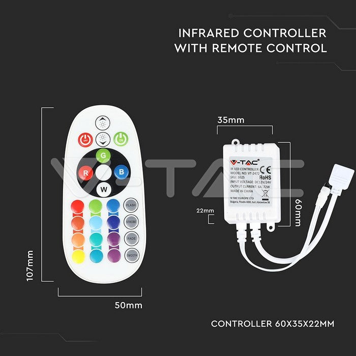 Controller LED RGB 24 butoane 12V/6A 24V/72W V-TAC