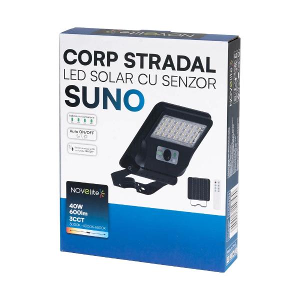 Corp Stradal Solar LED cu Senzor SUNO 40W 3CCT IP54 - NOVELITE - eVoltaSmart