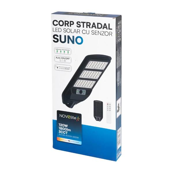 Corp stradal solar LED Suno 120W IP54 Novelite, detaliu montaj stalp exterior