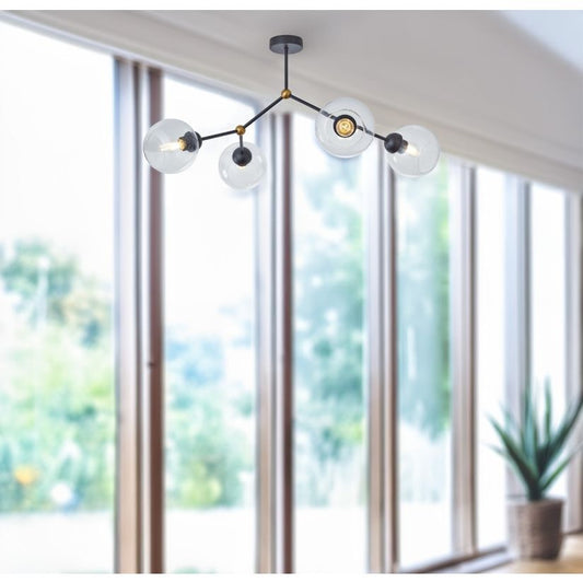 Candelabru Flavor 4 Klausen metal sticla transparenta cupru negru, iluminat interior modern
