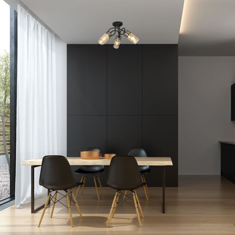 Plafoniera Ideal 3 Klausen sticla fumurie negru alama, iluminat interior modern
