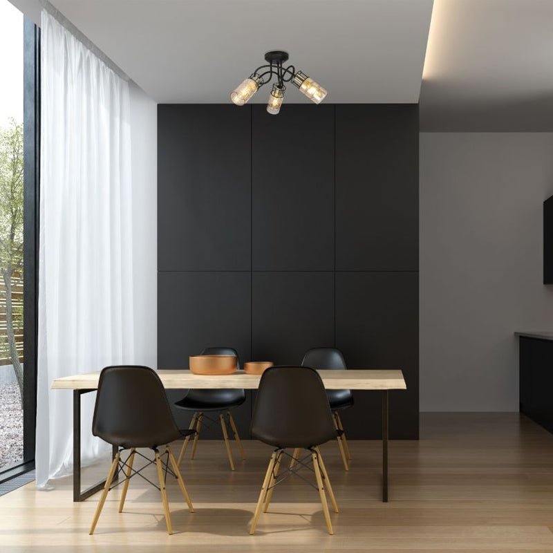 Plafoniera Ideal 3 Klausen sticla fumurie negru alama, iluminat interior modern
