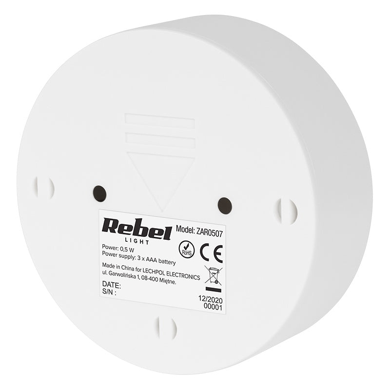 Lampa veghe cu senzor de miscare 0.5W 6500K alb rece 19lm 3x AAA Rebel ZAR0507