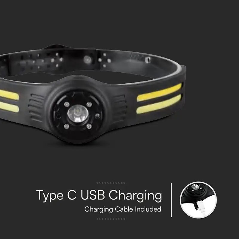 Lanterna frontala LED 3W + 5W LED COB IP43 acumulator /incarcate USB-C V-tac SKU-23340