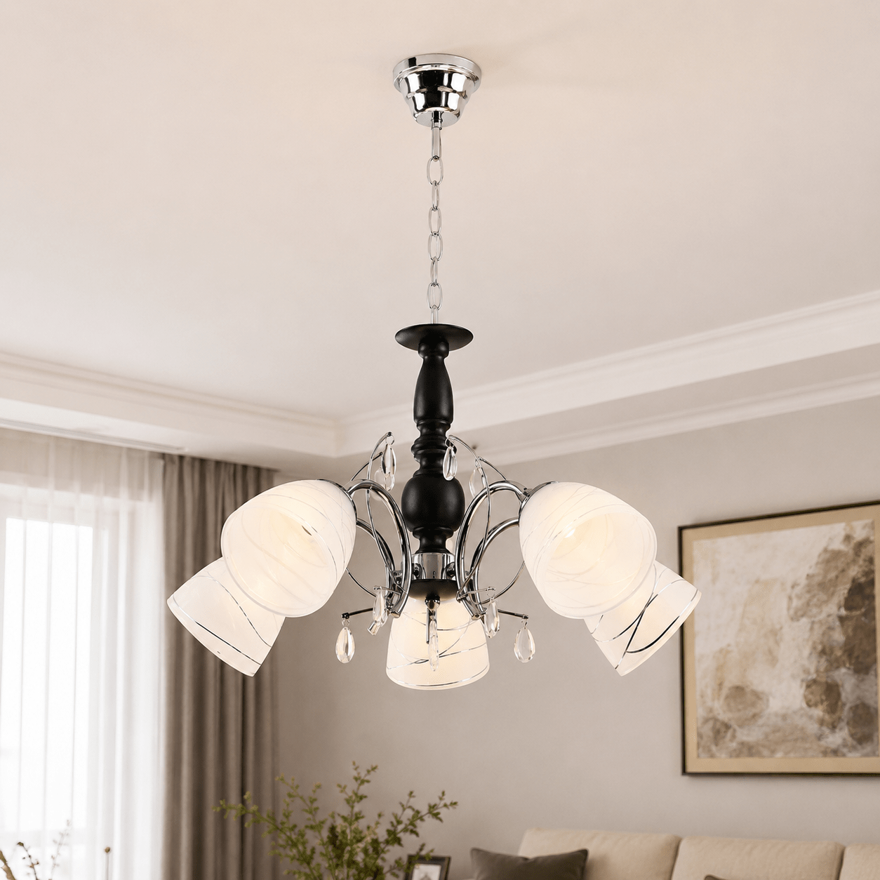 Lustra Memphis Alb+Crom+Wenge 5xE27 60W - eVoltaSmart