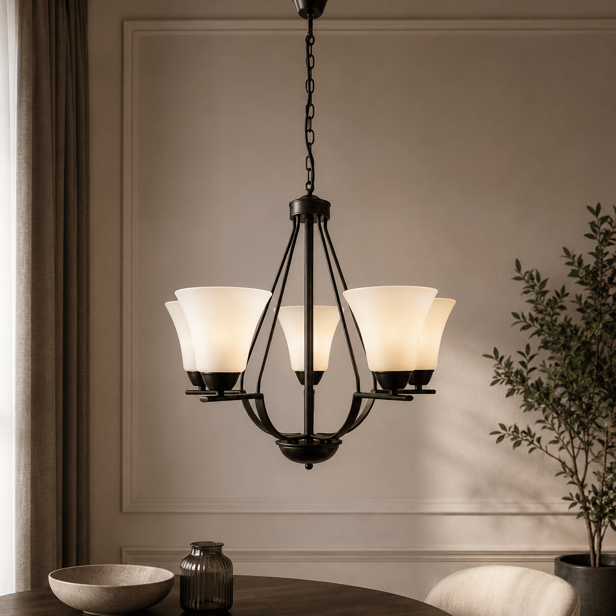 Lustra Midnight Negru+Alb 5xE27 40W - eVoltaSmart