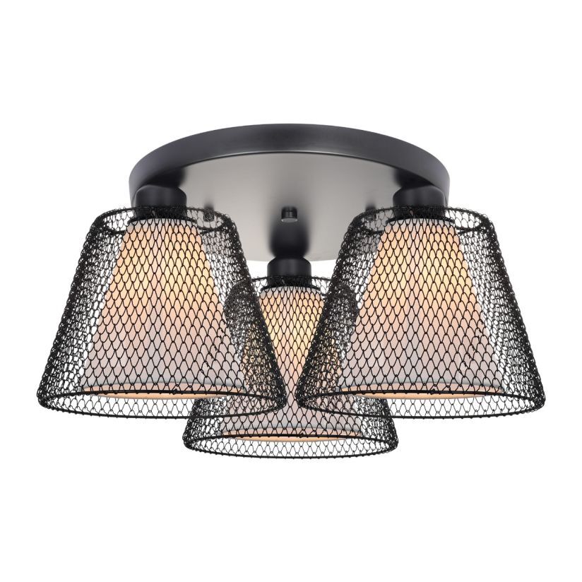 Plafoniera rotunda Klausen NOVOS PL3 R abajur textil negru 3 surse E27 living dining dormitor
