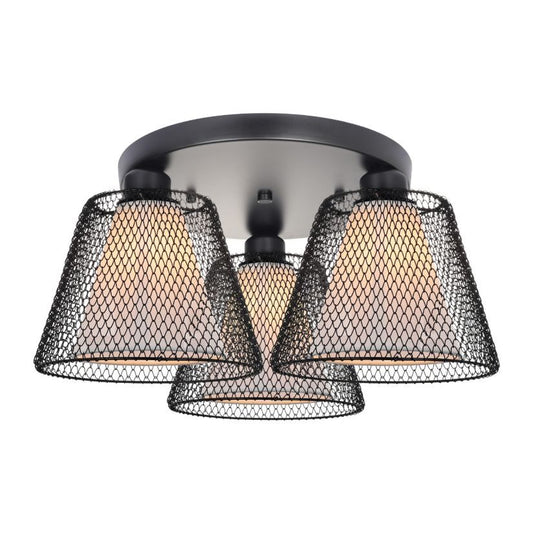 Plafoniera rotunda Klausen NOVOS PL3 R abajur textil negru 3 surse E27 living dining dormitor
