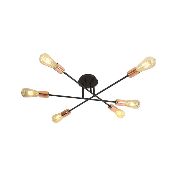 Plafonieră STRAIGHT PL6, KL100008, 6xE27, negru, cupru - eVoltaSmart