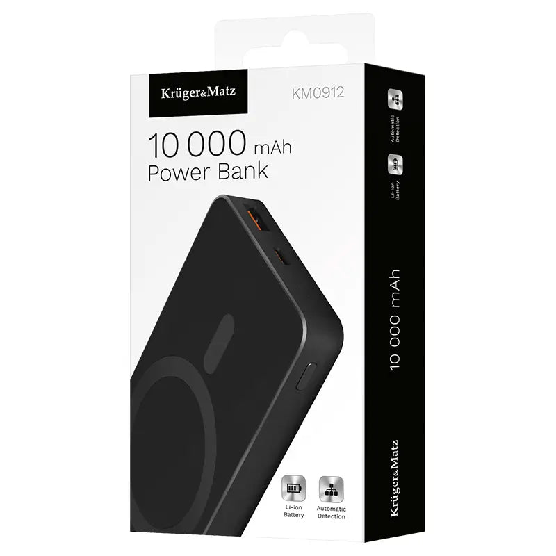Power Bank inductie Kruger&Matz KM0912 10000mAh Li-ion Mag Safe wireless 15W / USB-C 20W /USB-A 25W