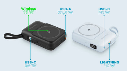 Power Bank inductie Kruger&Matz KM0913-BL 10000mAh Li-ion Mag Safe wireless 15W / USB-C 20W /USB-A 22.5W / Lightning 10W