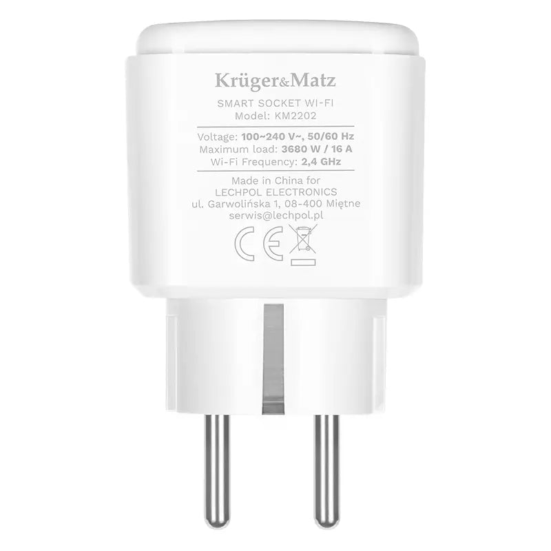Priza Kruger&Matz KM2202-W SMART WI-FI CONNECT P4 TUYA 3680W 16A Monitorizeaza consum energie