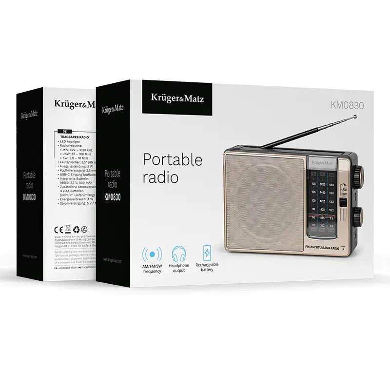 Radio portabil analog AM /FM /SW 3W 205x63.2x130mm Kruger&atz KM0830
