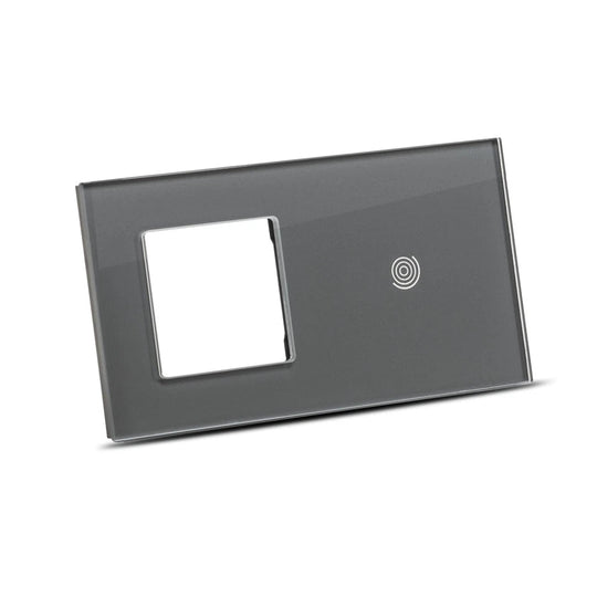 Ramă sticlă dublă 1P+1T gri pentru priză + întrerupător touch Pulsar NS - Evolta Smart
