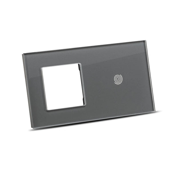 Ramă sticlă dublă 1P+1T gri pentru priză + întrerupător touch Pulsar NS - Evolta Smart