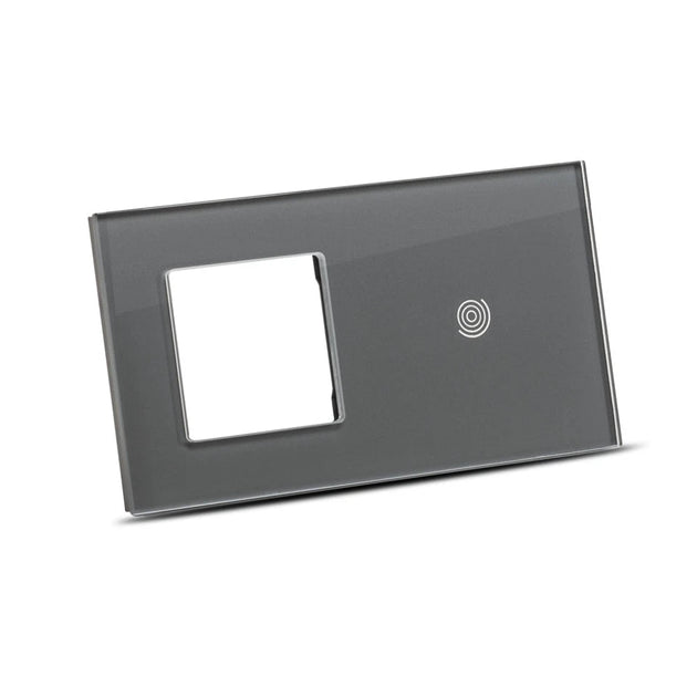 Ramă sticlă dublă 1P+1T gri pentru priză + întrerupător touch Pulsar NS - Evolta Smart