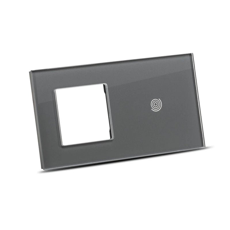 Ramă sticlă dublă 1P+1T gri pentru priză + întrerupător touch Pulsar NS - Evolta Smart