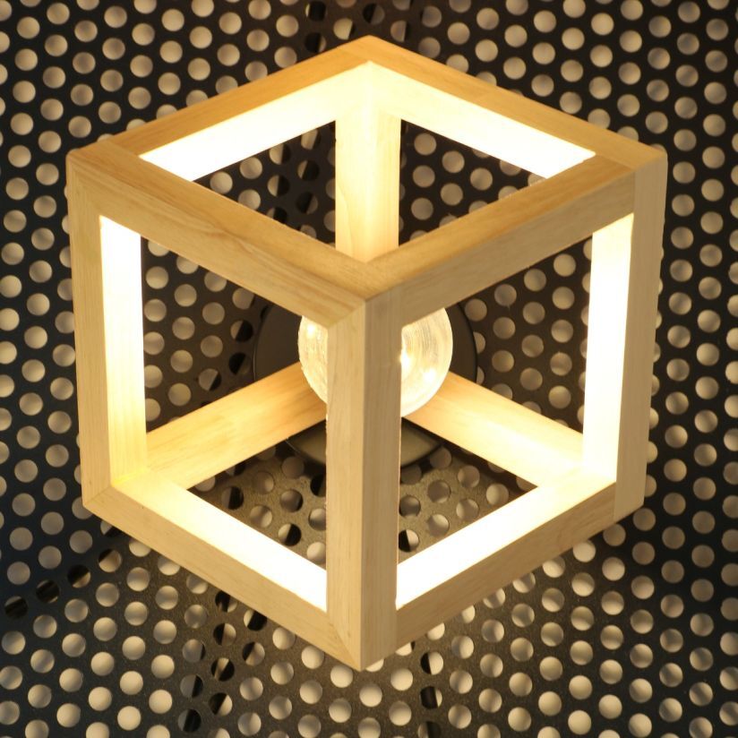 Plafoniera Klausen RHOMBUS PL1 natur vedere laterala constructie lemn metal IP20
