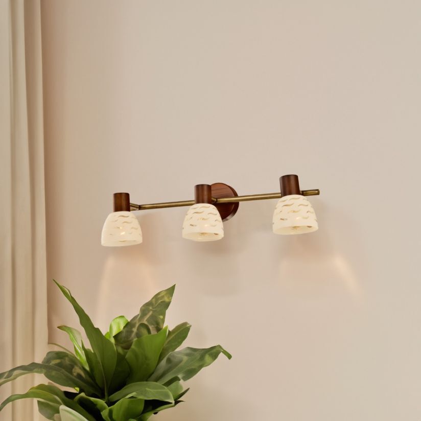 Aplică clasică ROUT PL3 Klausen alb maro alamă antichizată, iluminat interior vintage rustic
