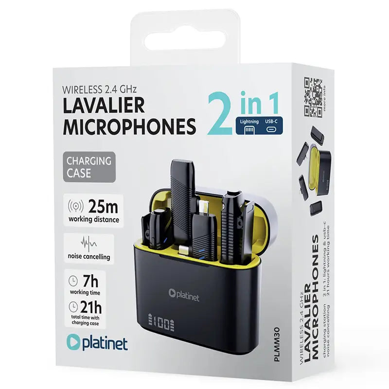 Set lavaliera microfon 2in1 wireless 2.4GHz 25m Plug & Play Android /iOS Platinet PLMM30