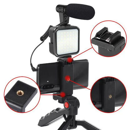 Set Vlogging 4 in 1 PLATINET PMVG4IN1 Microfon /Lumina video LED /Suport smartphone /Trepied