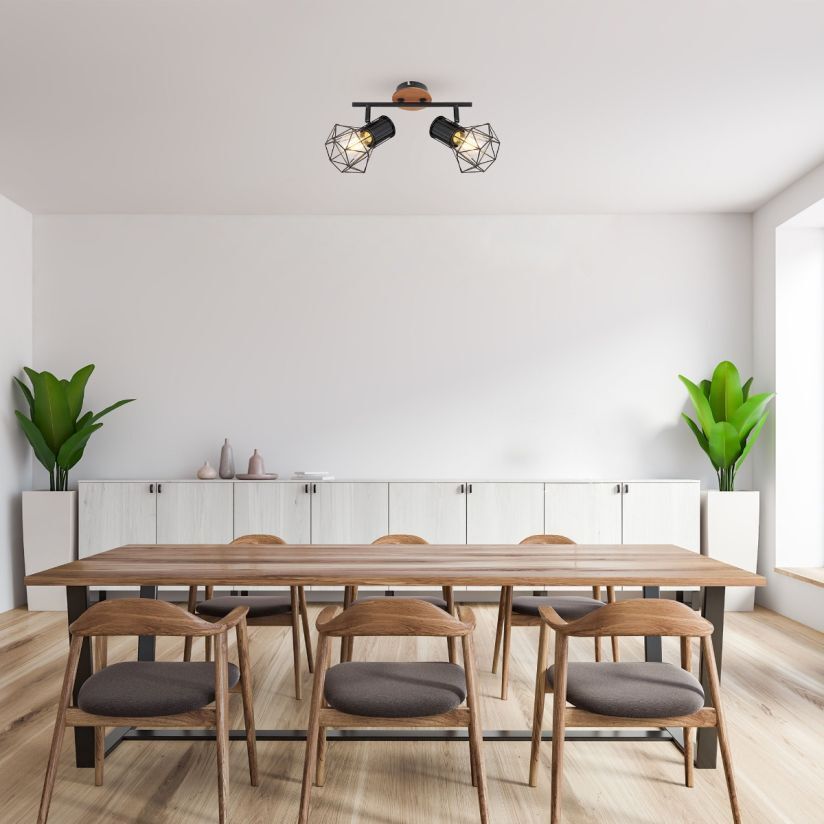 Plafoniera Klausen SKULL AP2 negru maro 2 dulii E27 living hol birou dormitor stil industrial contemporan
