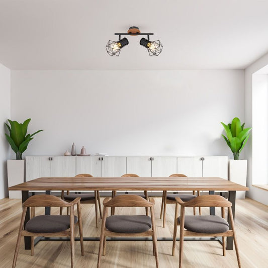 Plafoniera Klausen SKULL AP2 negru maro 2 dulii E27 living hol birou dormitor stil industrial contemporan
