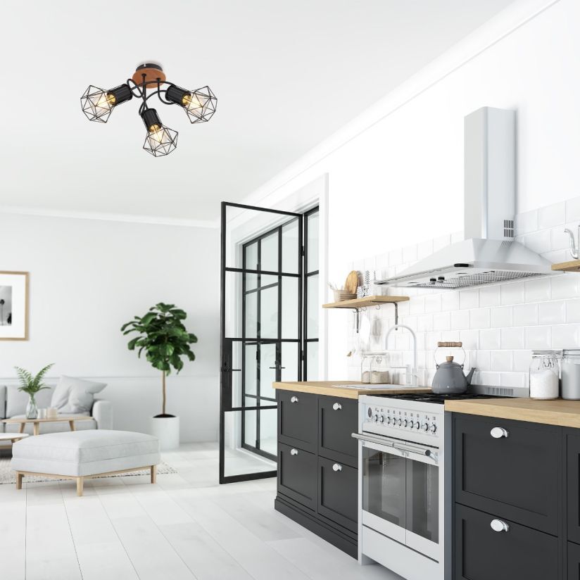 Plafoniera SKULL PL3 Klausen montata pe tavan living modern industrial negru maro 3xE27
