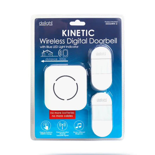 Sonerie fara fir Kinetic fara baterii 2 butoane IP44 exterior alb delight 55332WH-2