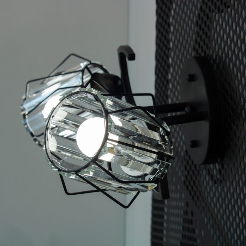 Lustra Klausen SPIN PL2 negru transparent 2 dulii E27 dormitor hol dining stil clasic essential
