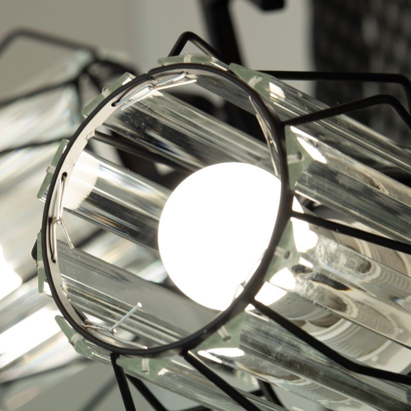 Lustra SPIN PL2 Klausen detaliu sticla transparenta metal negru lumina directa design sobru rafinat

