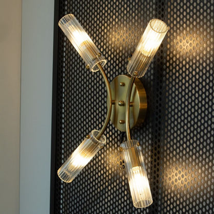 Lustra Klausen Spire PL4 KL100086 vedere laterala metal cupru sticla transparenta 4 surse E14
