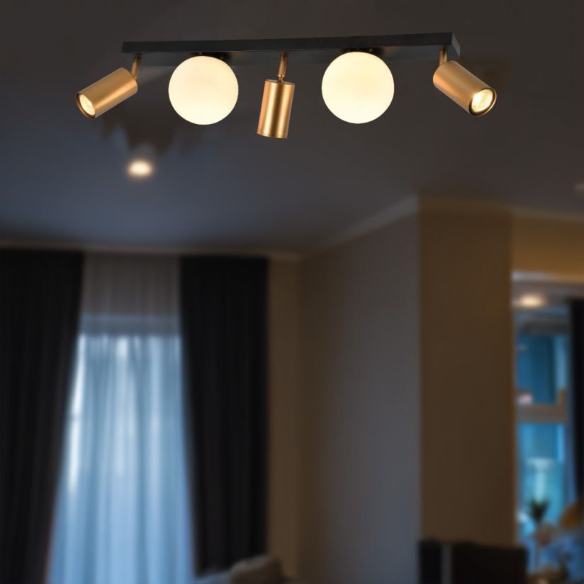 Plafoniera Klausen Spoty PL5 KL165000 vedere frontala alama negru 5 surse iluminat GU10 E14 urban
