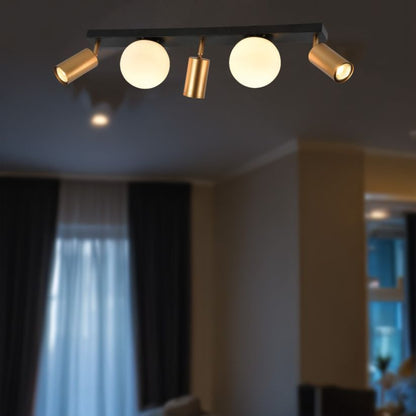 Plafoniera Klausen Spoty PL5 KL165000 vedere frontala alama negru 5 surse iluminat GU10 E14 urban
