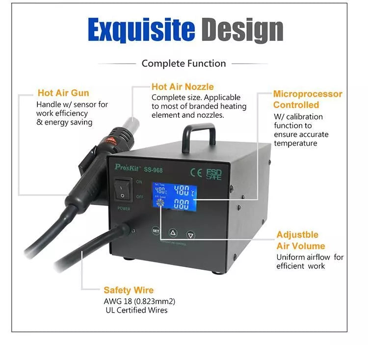Statie de lipit cu aer cald si afisaj LCD ProsKit