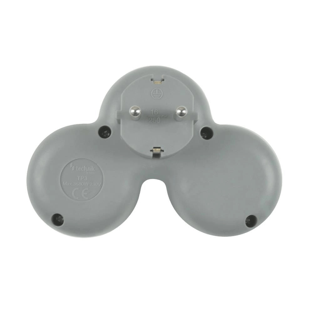 Stecher triplu Technik TP3 cu contact protectie 3x Schuko 16A 3500W alb