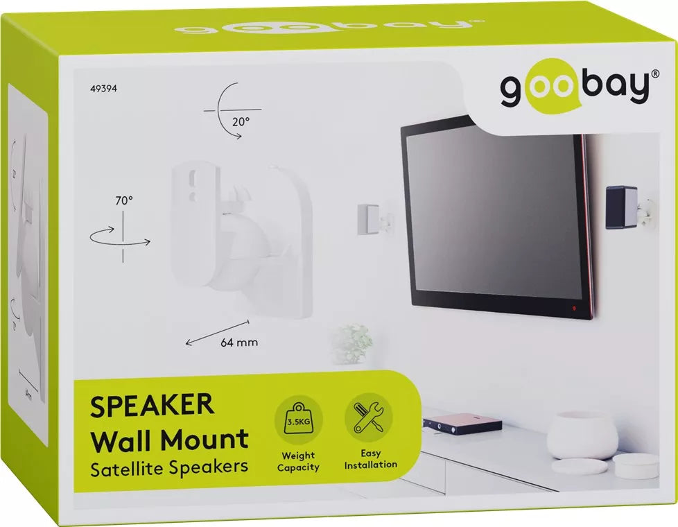 Suporti difuzoare universal 2buc Goobay pe perete regblabil 3.5kg alb